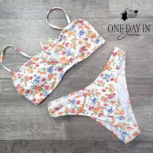 Adisputent Ribbed V Wire Bikini Swimsuit Size S